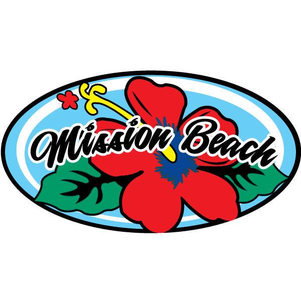 Mission Beach - Red Hibiscus in Blue Oval Sticker 86-515