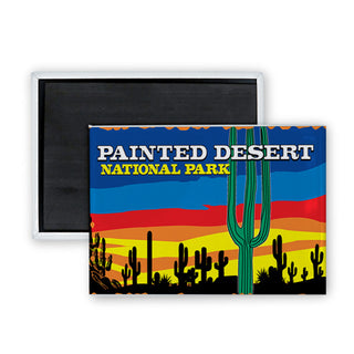 Painted Desert National Park   Cactus Sunset Rectangle Badge Magnet