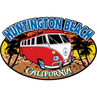 161-112 Huntington Beach, California - Red Bus Corner View Sticker