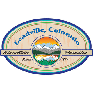 48369-842 Leadville Colorado Wood Oval with Mountains Est 1876 Sticker