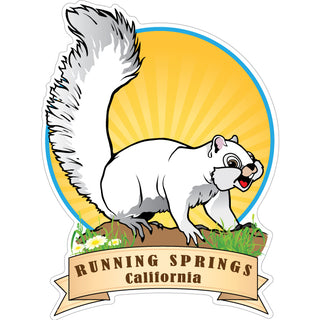 513-185 Running Springs California White Squirrel Cartoon Sticker
