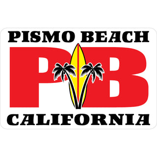188-178 Pismo Beach  California PB Fat Letters Surfboard & Palm Trees Sticker