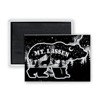10130-1109 Mt. Lassen   Bear with Night Scene Rectangle Badge Magnet