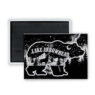 10130-810 Lake Arrowhead   Bear with Mountain Night Scene inside Rectangle Badge Magnet