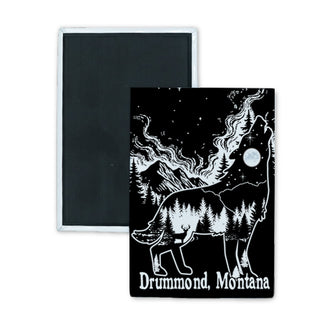 10105-607 Drummond  Montana   Wolf Howling Mountain scene inside Rectangle Badge Magnet
