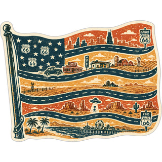 ROUTE 66  USA FLAG ROADS STRIPES Sticker