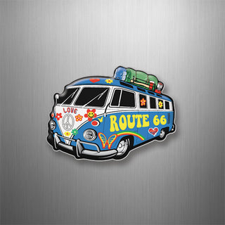 Route 66   Hippie Bus With Camping Gear Side 3D Magnet