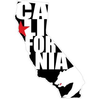 California   CA LI FOR NIA and Bear in Black State Shaped Sticker