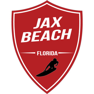OK3 Jax Beach Florida Red Shield with Surfer Sticker