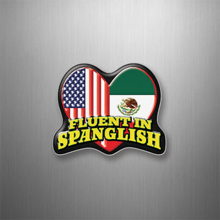 Fluent in Splanglish   Fluent in Splanglish Heart shaped Flags 3D Magnet