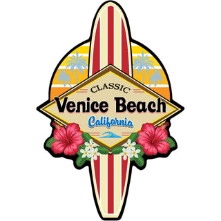 Venice Beach  California   Retro Floral Surfboard Sticker