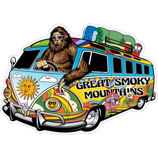 Great Smoky Mountains   Bigfoot Driving Hippie Van Bus Sticker