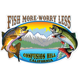 Confusion Hill Gift Shop   Fish More Worry Less Sticker