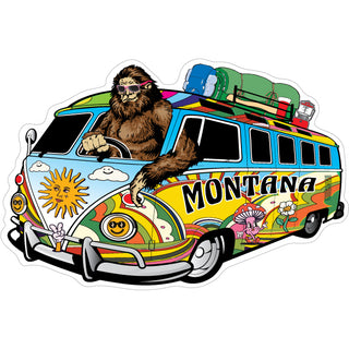 Montana   Bigfoot Driving Hippie Van Bus Sticker