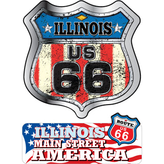 Illinois Route 66 Flag Shield & Stripes Sticker