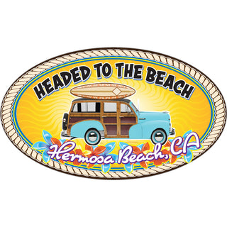 Hermosa Beach  CA   Headed To The Beach Woody Oval Sticker