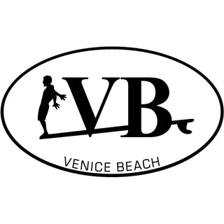 Venice Beach   Long Board Surfer Euro Oval Sticker