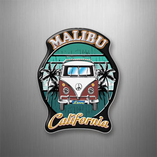 Malibu  California Burgundy Bus Front View 3D Magnet