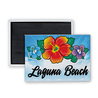 Laguna Beach   Triple Hisbiscus Rectangle Badge Magnet