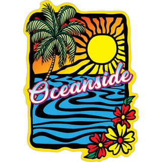 Oceanside   Abstract Sunset & Flowers Sticker