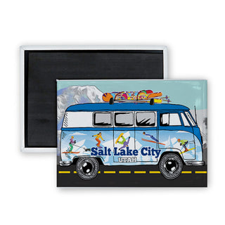 Salt Lake City  Utah   Snow Bus Side View Rectangle Badge Magnet