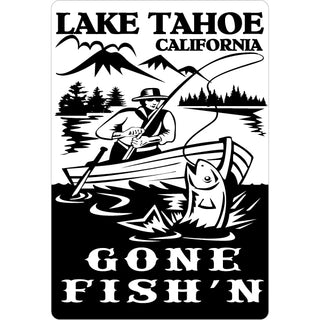 Lake Tahoe  California Vintage Gone Fishin Cartoon Sticker