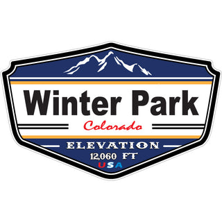 OK3 Winter Park hortz shield Navy blue with mountains elev Elev 12 060 Sticker