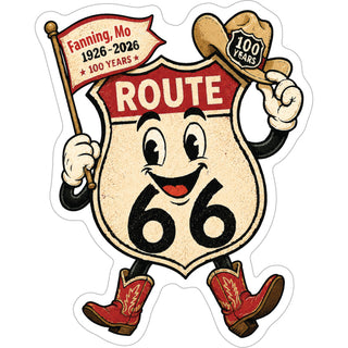 FANNING MO ROUTE 66 CENTENNIAL SIGN MASCOT COWBOY HAT Sticker