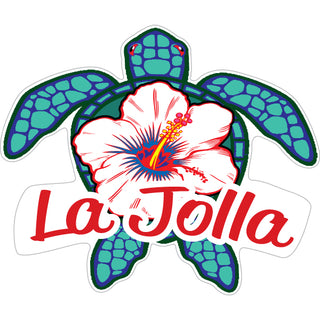 La Jolla   Blue Turtle with White Flower Sticker
