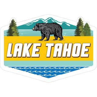 Lake Tahoe   Bear on Gold with Teal Mountains Sticker