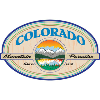 Colorado wood oval w mountains Sticker
