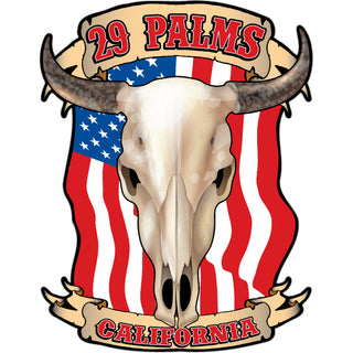Twentynine Palms  CA   Flag Steer Skull Sticker
