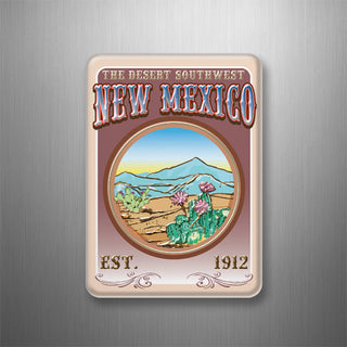 New Mexico Desert Scene Circle on Rectangle 3D Magnet