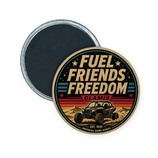 Glamis Retro Fuel Friends Freedom Circle Badge Magnet