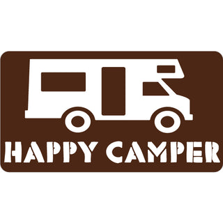 Novelty   Happy Camper Brown Sign Sticker