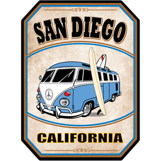 San Diego  California   VW Bus With Surfboards Sticker
