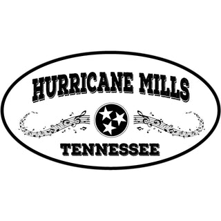 Hurricane Mills Tennessee   Oval with Swirling Music Notes Sticker