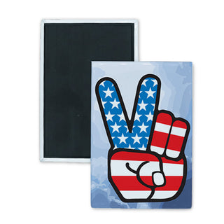 Peace Fingers American Flag Rectangle Badge Magnet