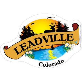 Leadville Colorado Lake & Pines Trees Scroll Banner Sticker