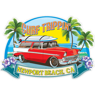 Newport Beach  CA   Surf Trippin' Old Red Station Wagon Sticker