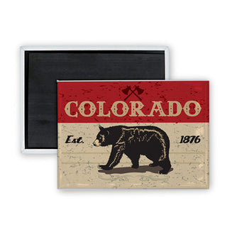 Colorado   Red Sign with Bear Est 1876 Rectangle Badge Magnet
