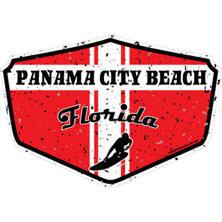 OK3 Panama City Beach Red Distressed Surfer Shield Sticker