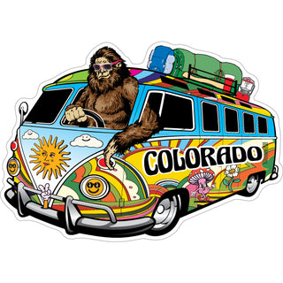 Colorado   Bigfoot Driving Hippie Van Bus Sticker