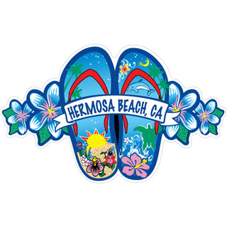 Hermosa Beach CA   Blue Flower Flip Flops Sticker