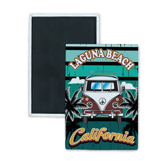 Laguna Beach  California   Burgundy Bus Front View Rectangle Badge Magnet