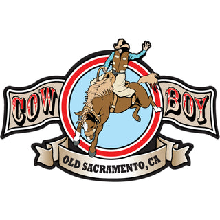 Old Sacramento  CA Rodeo Cowboy with Banner Sticker