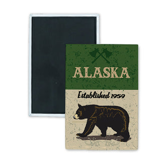Alaska   Green Sign With Bear Rectangle Badge Magnet