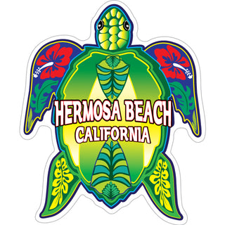 OK4 Hermosa Beach  CA Turtle w Red Flowers Sticker