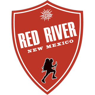 Red River  New Mexico   Red Vert Shield with Hiker Sticker