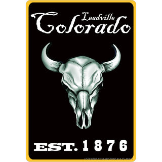 Leadville Colorado Skull on Black Rectangle Est 1876 Sticker